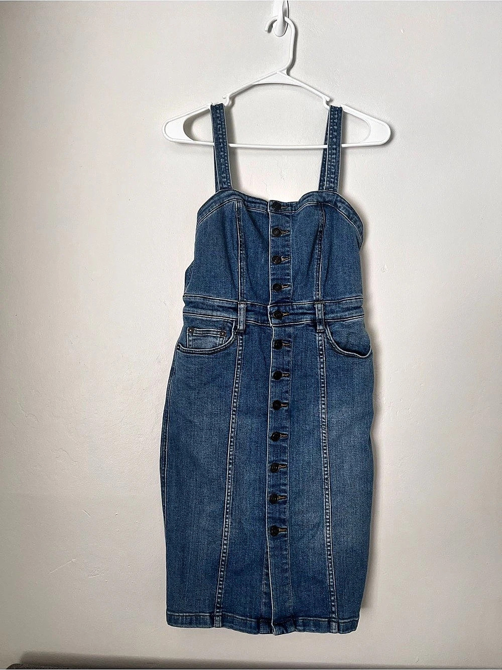Free People Button-Front Denim Pinafore Dress